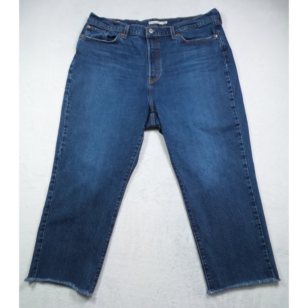 Levis Premium Jeans Womens Size 18W Blue Denim Wedgie Straight High Rise Raw Hem